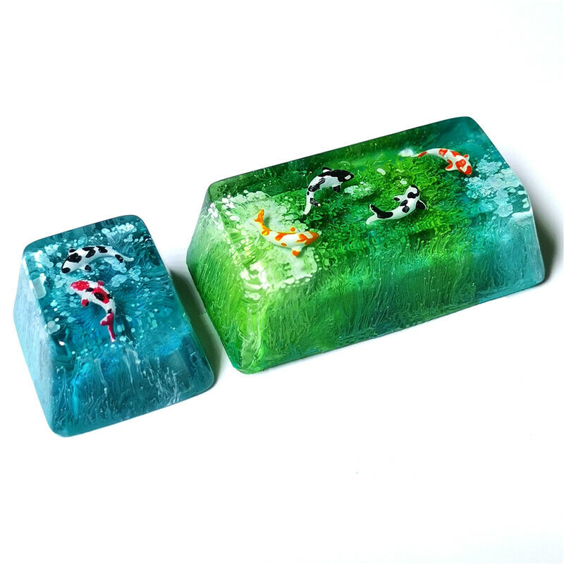 Artisan Handmade Resin Koi Fish Lake Key caps Set 1U+2U for MX Cherry Backspace