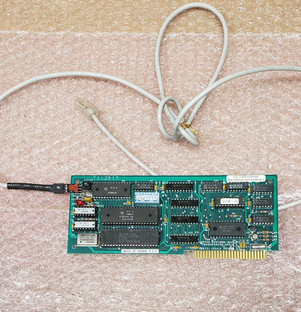 Vintage Corvus Transporter Omninet Apple II interface card & cable 8010-10969 D