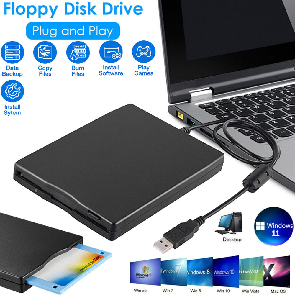 3.5” USB 2.0 Data External Floppy Disk Drive 1.44MB For Laptop PC Win 7/8/10 /11