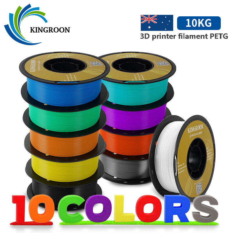 Kingroon 10KG PETG 3D Printer Filament 1.75 mm Spools 10 PACK 1KG Random Colors