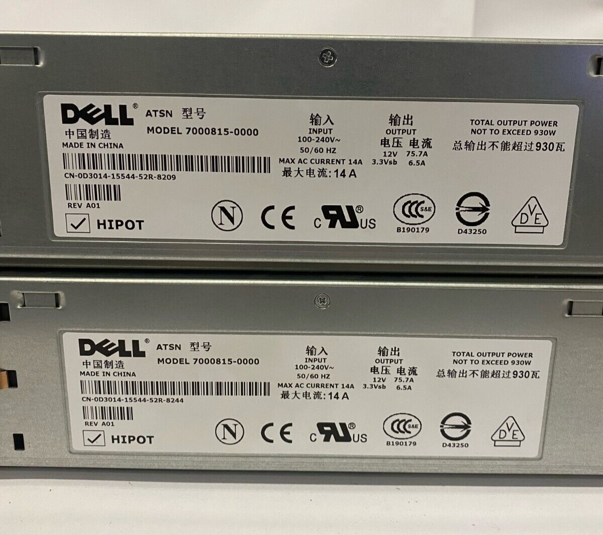 Used Lot of 2 Dell PowerEdge 2800 Server 7000815-0000 930W Power Supply