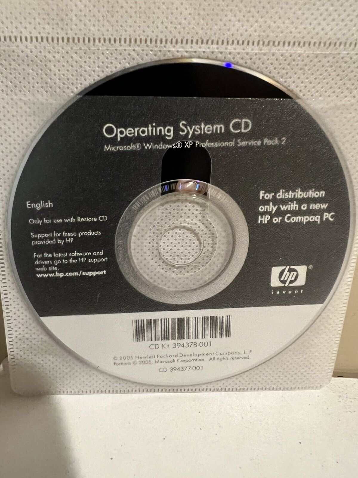 HP Compaq Operating System CD Windows XP Professional SP2