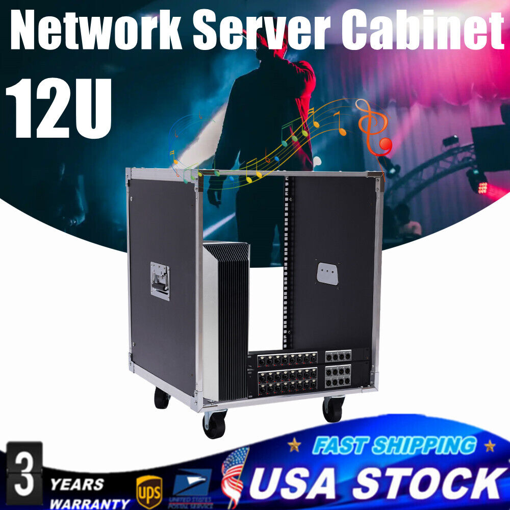 12U Cabinet Rolling Network Rack Audio Studio Video Telecom Equipment Rack Black
