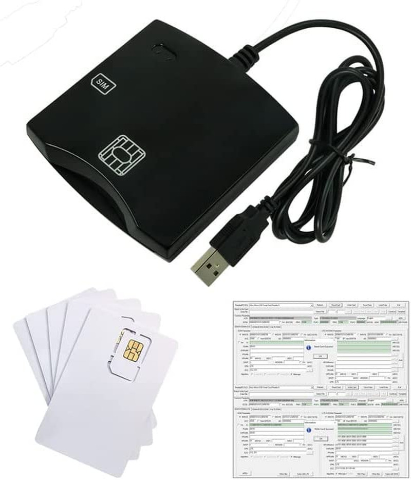 Smart Chip EMV SIM Eid Card Reader Writer Programmer with 5Pcs Blank Programable