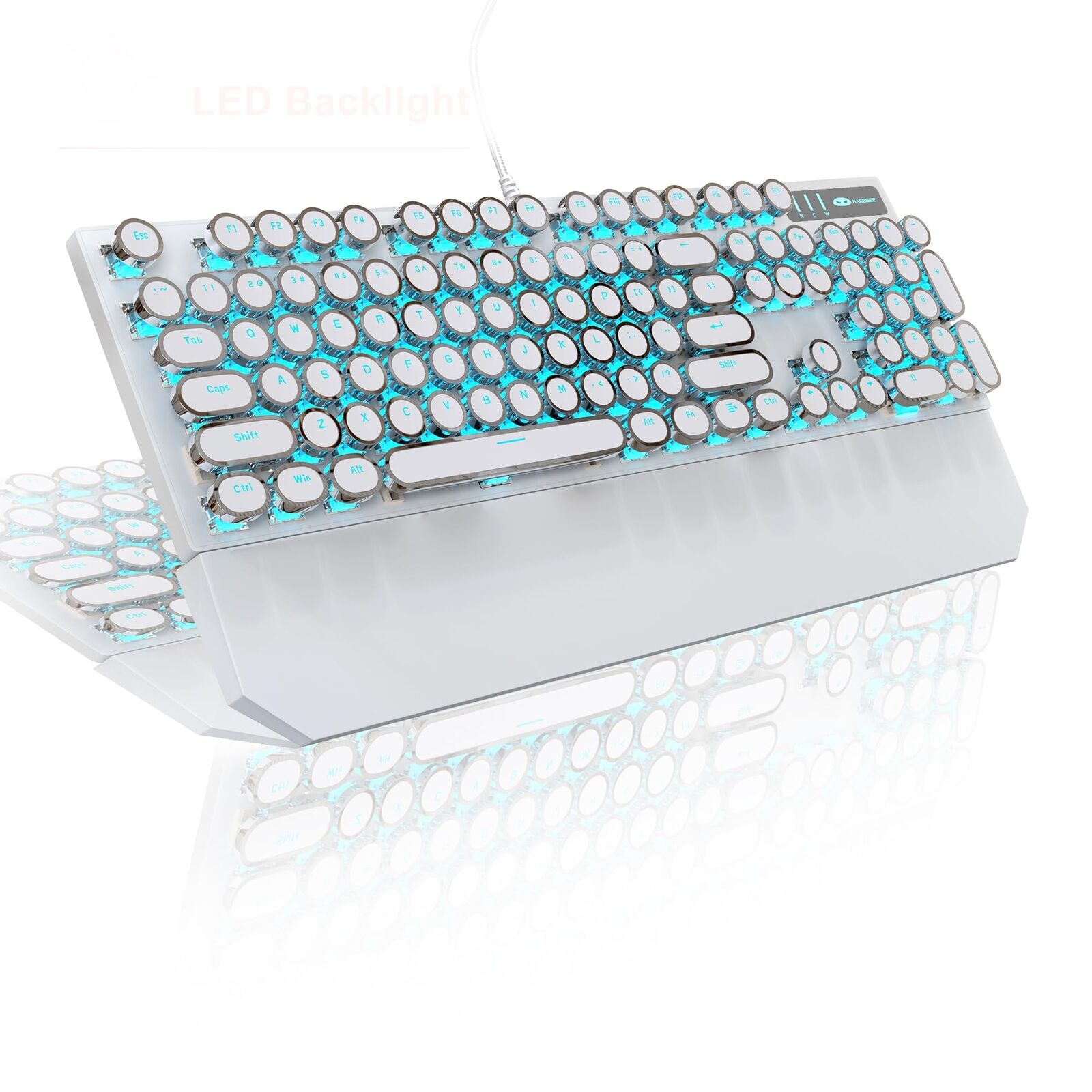 MageGee Typewriter Mechanical Gaming Keyboard, Retro Punk Round Keycap LED Backl