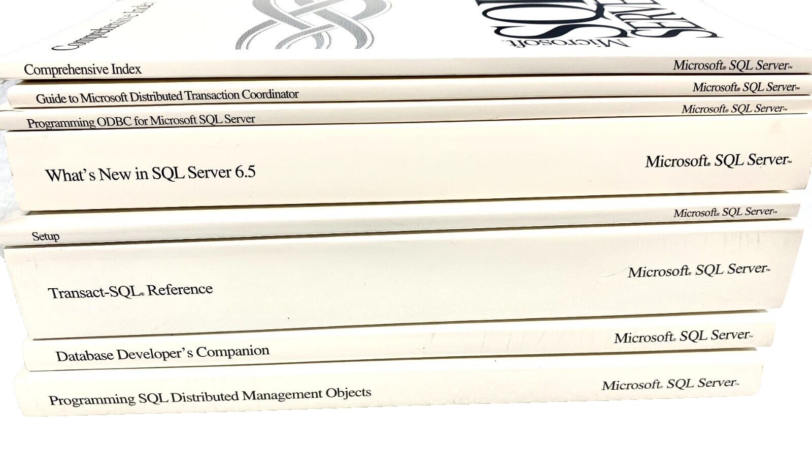 (8) MS SQL server Manuals. Appears all Version 6.5, Vintage, NT Operating Sys