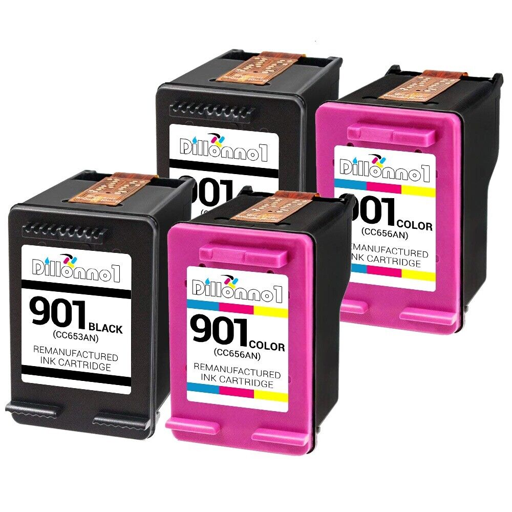 4 PACK For HP #901 Black/Color Ink For HP Officejet 4500 G510 Printer Series