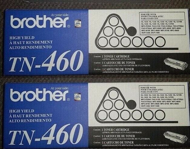 2 New Genuine Brother TN-460 Toner Cartridges  Open Box and Open Bag -- UNUSED 