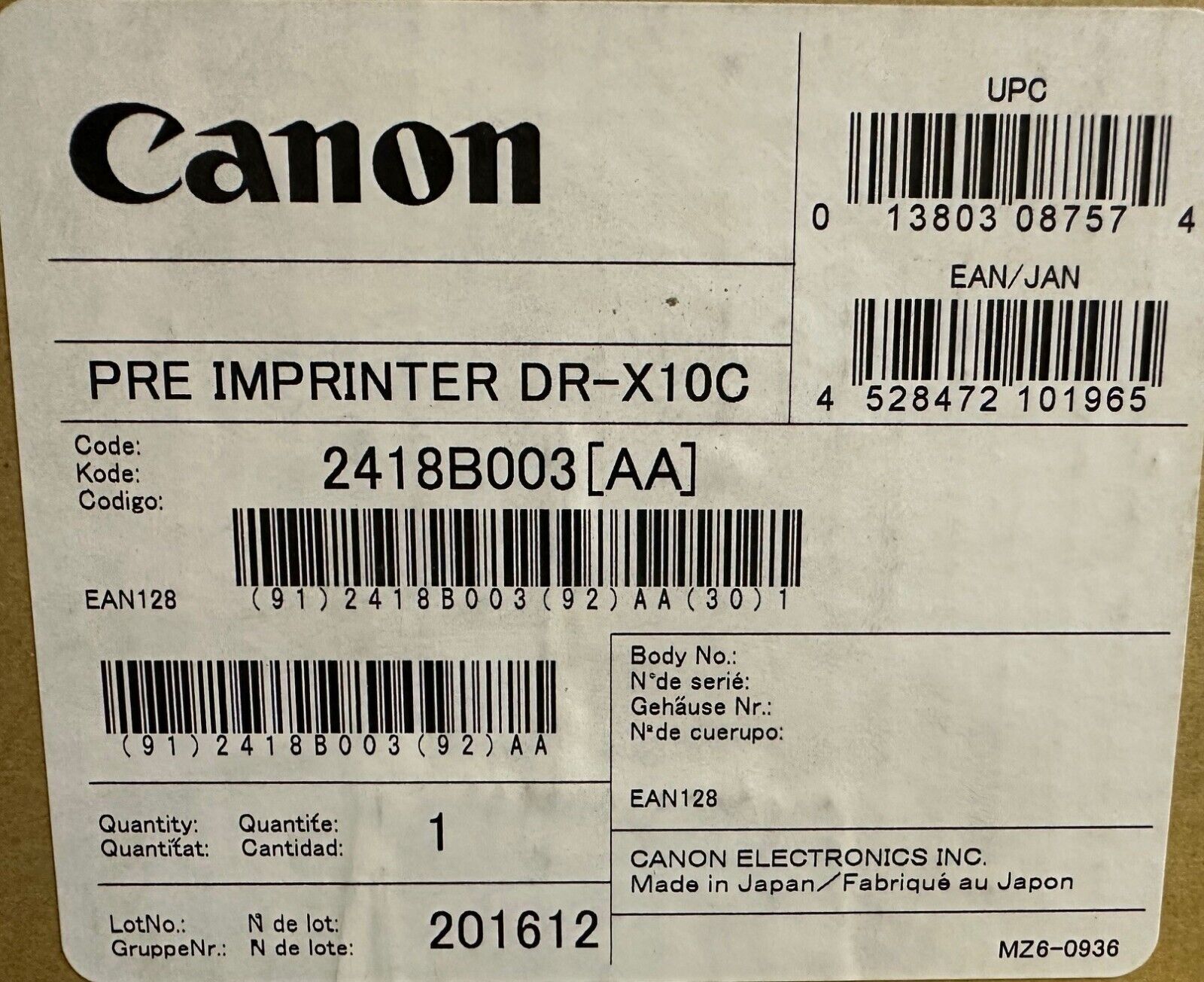 Canon 2418B003 Pre Scan Imprinter for Dr-X10C New