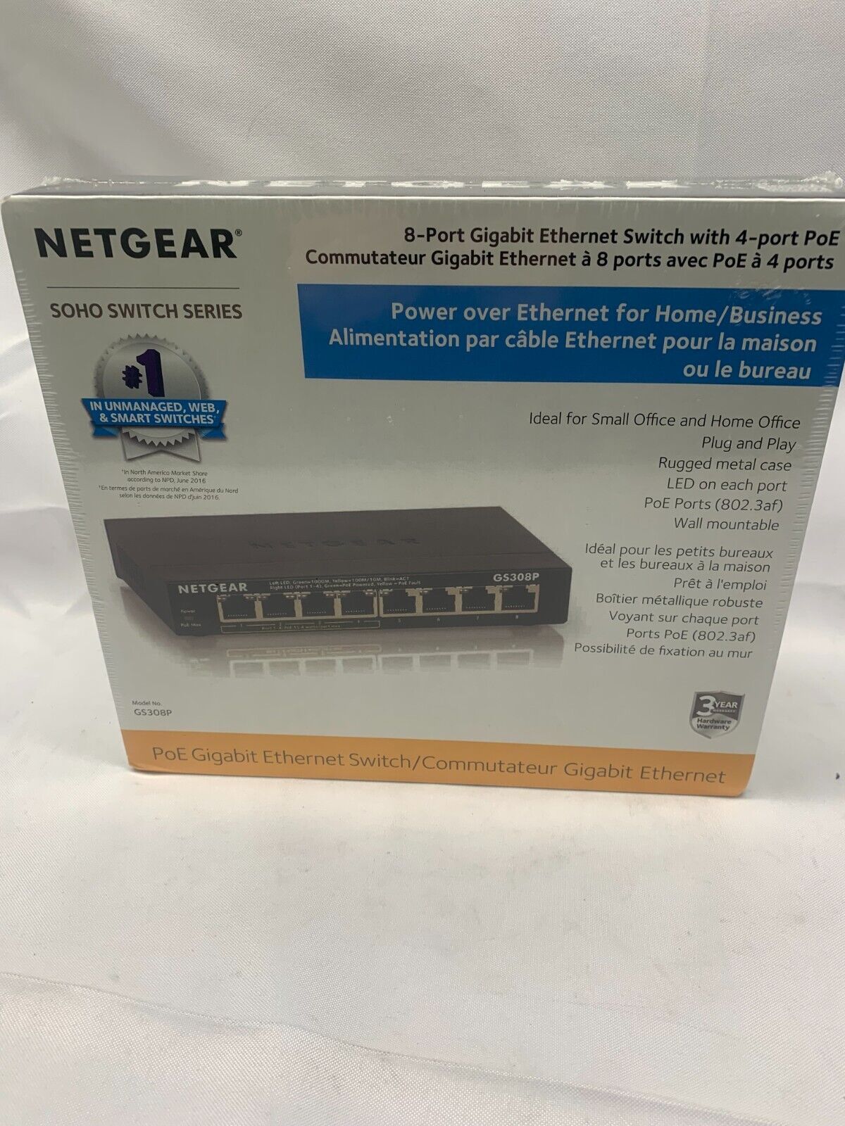 NETGEAR  8-Port Gigabit Ethernet Switch 4-Port POE (GS308P-100NAS)*New