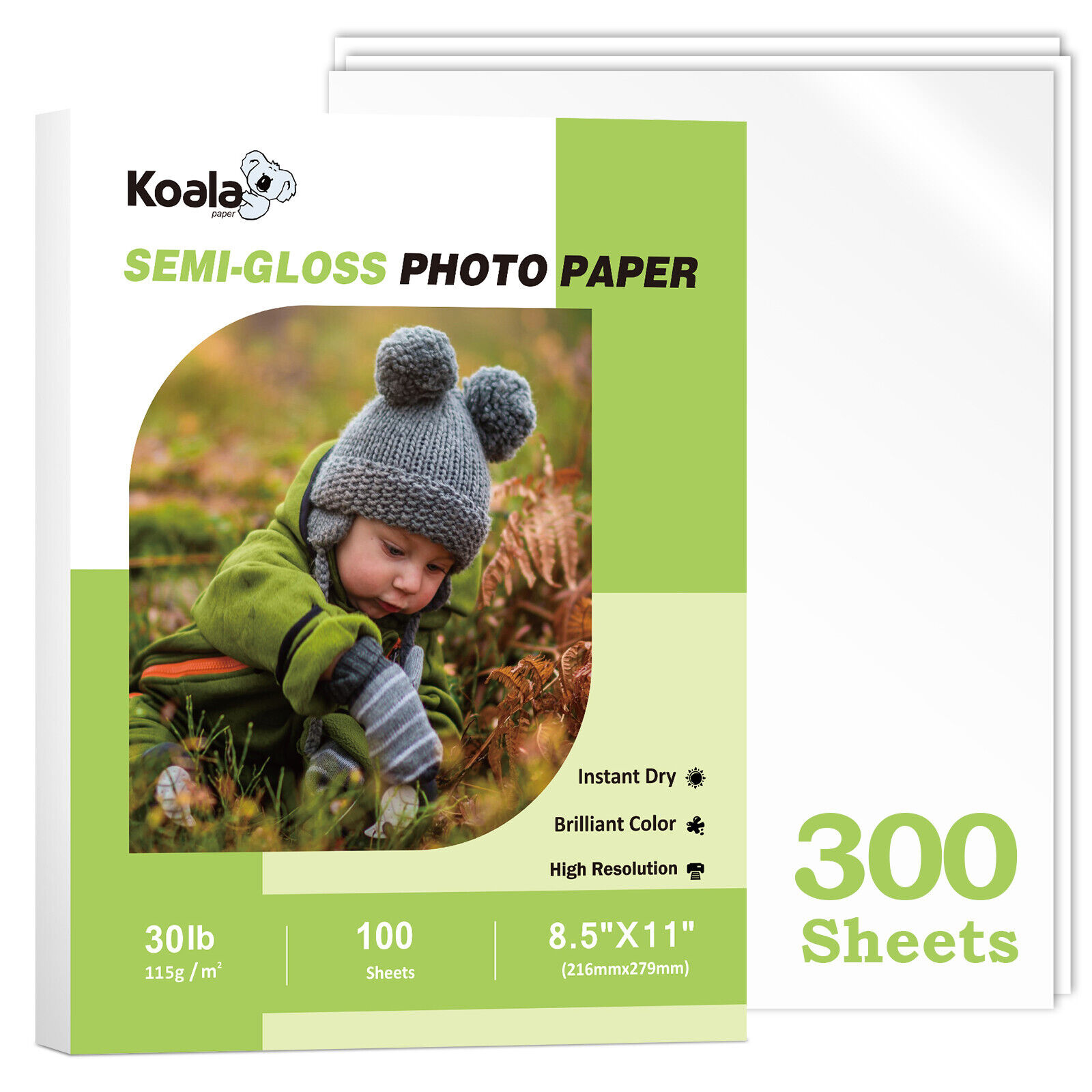 300 Sheets Koala Semi Glossy Photo Paper 8.5x11 for Inkjet + Laser Printer 30lb