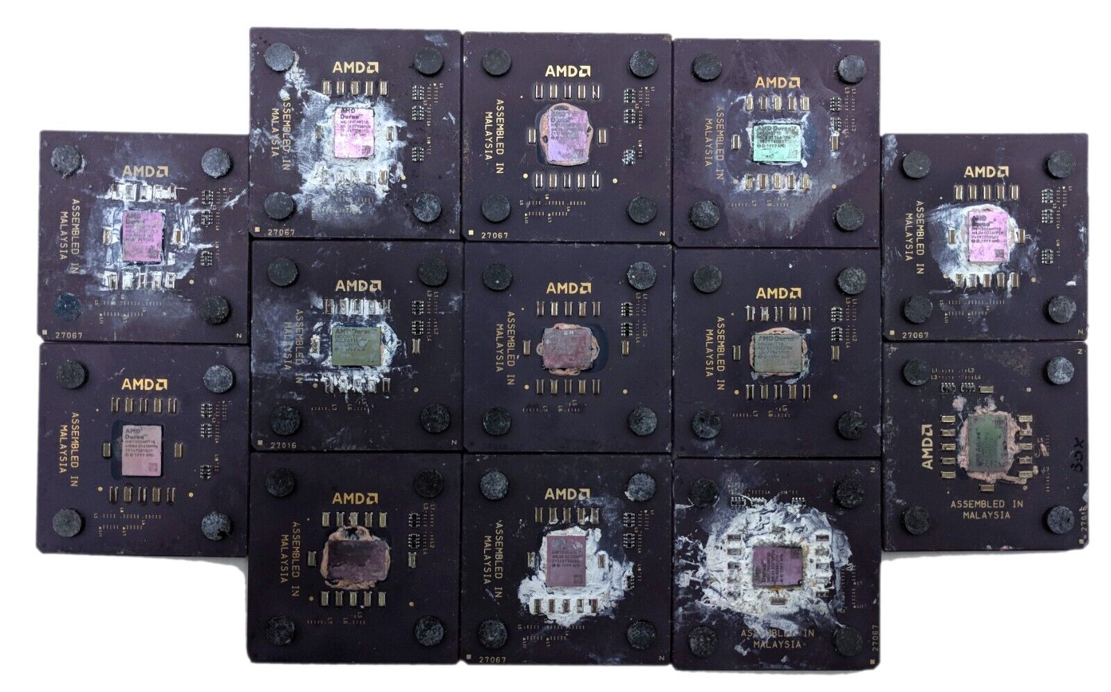 Mixed Lot of 13 VTG AMD Duron & Athlon 27067 / 27016 Processors CPU Ceramic Gold