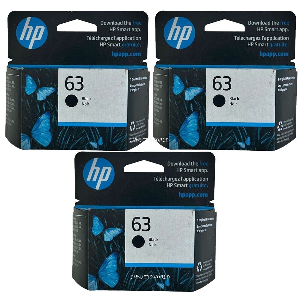 3 Black HP 63 3pack Black Ink Cartridges New Genuine
