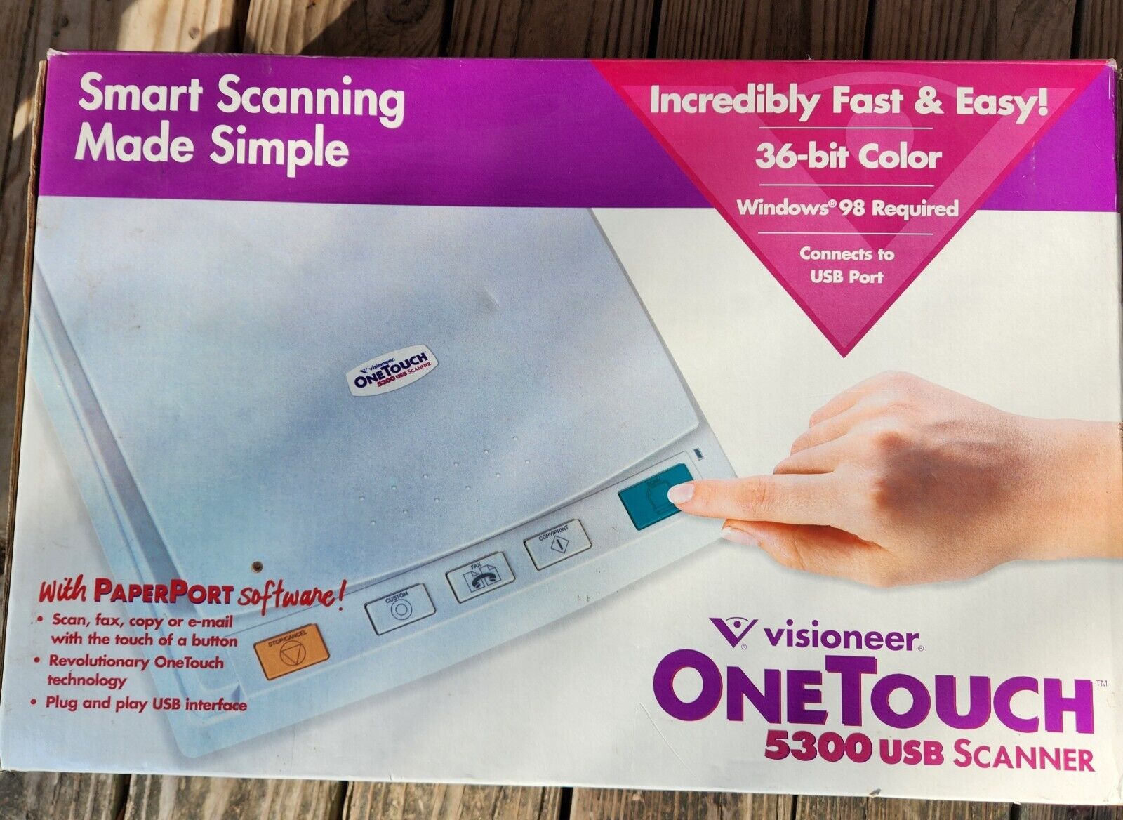Paperport One Touch 5300 Scanner 36-Bit Color Windows 95/98 Visioneer  