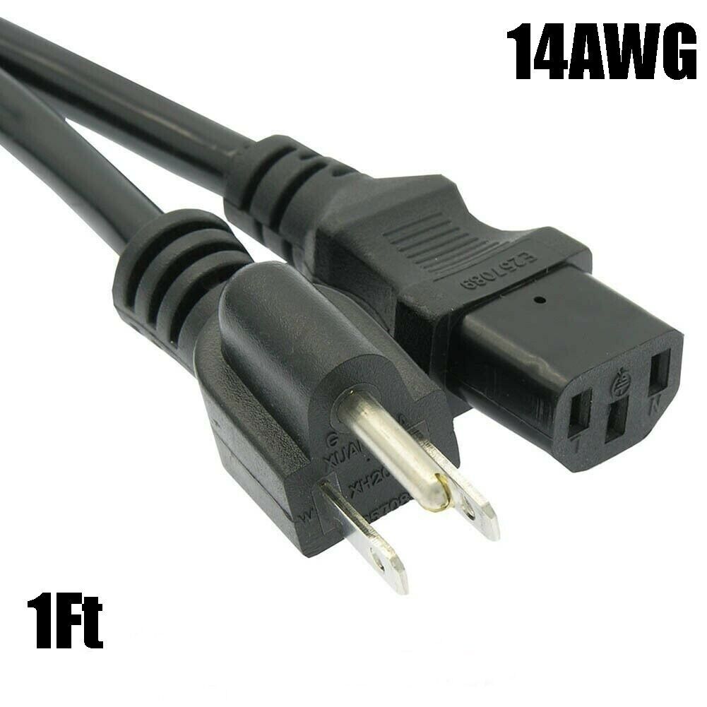 1-25FT 14AWG 3-Conductor NEMA 5-15P to C13 IEC320 PC Monitor AC Power Cord Cable