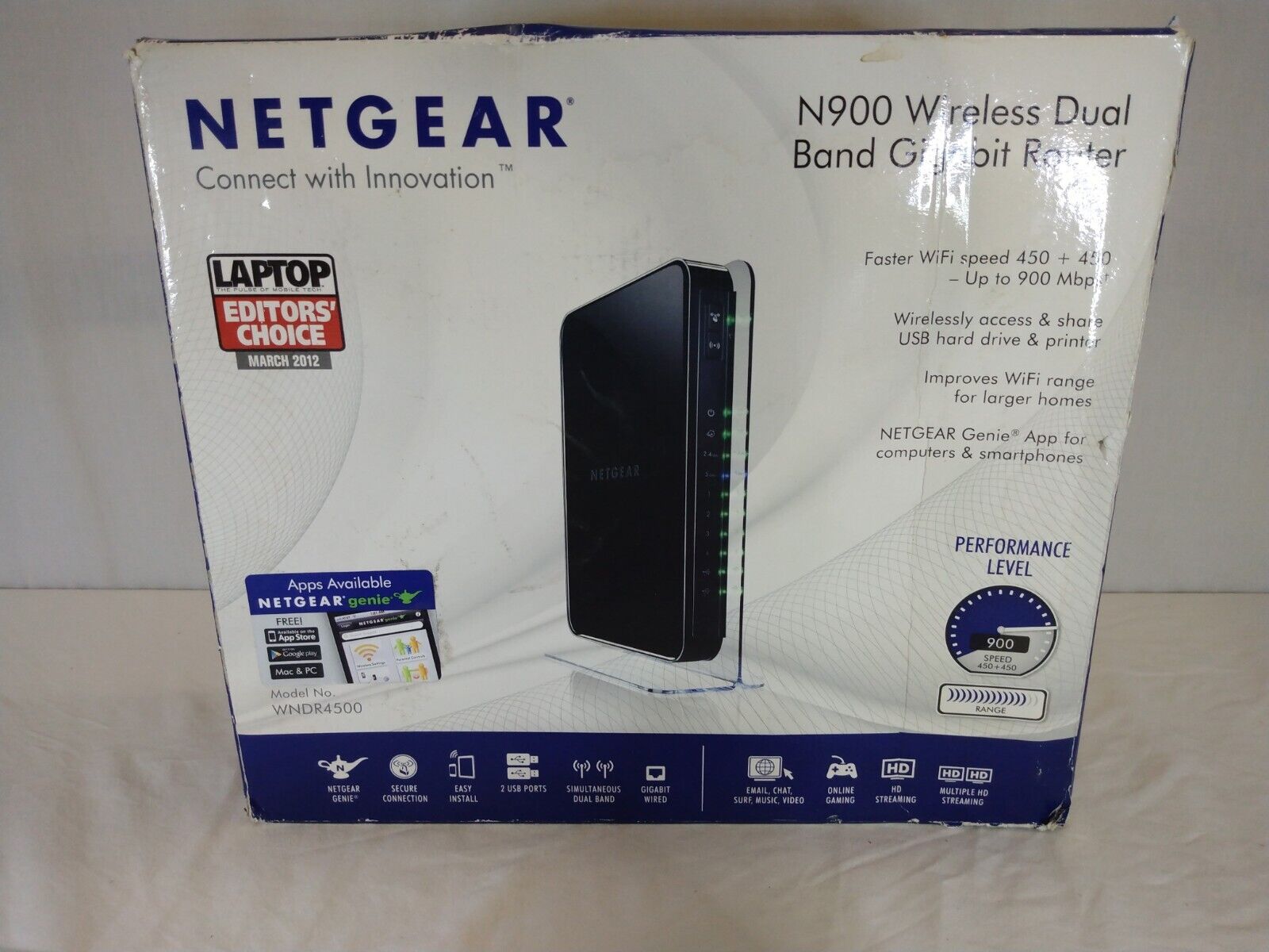 Netgear N900 450 Mbps 4-Port Gigabit Wireless Router (WNDR4500) New - Open Box