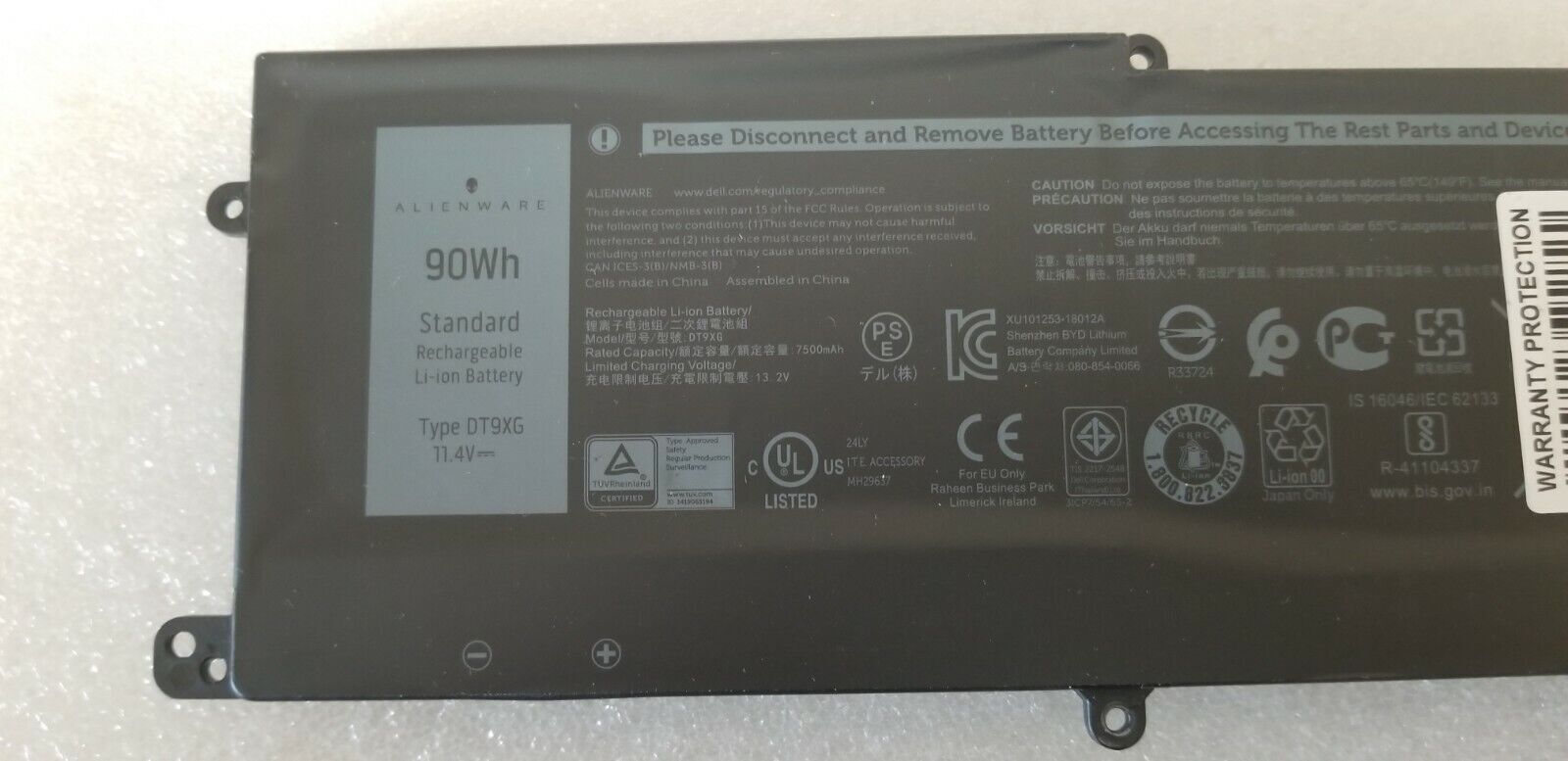 Genuine OEM Dell Area-51m laptop battery 6-cell 90Wh 7PWKV DT9XG 0DT9XG