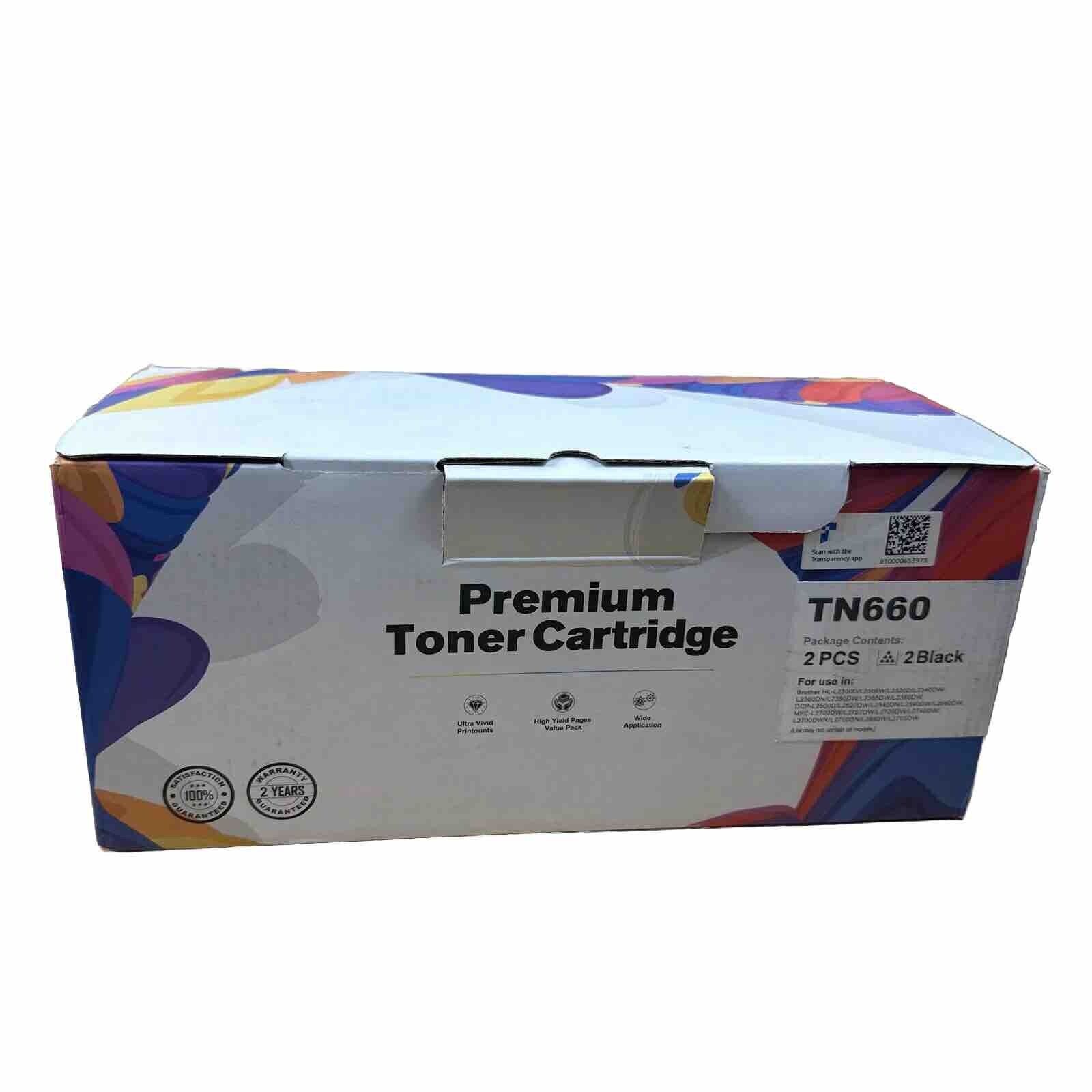 Premium Toner Cartridge TN660 2 Count, Brother Printer Color Black