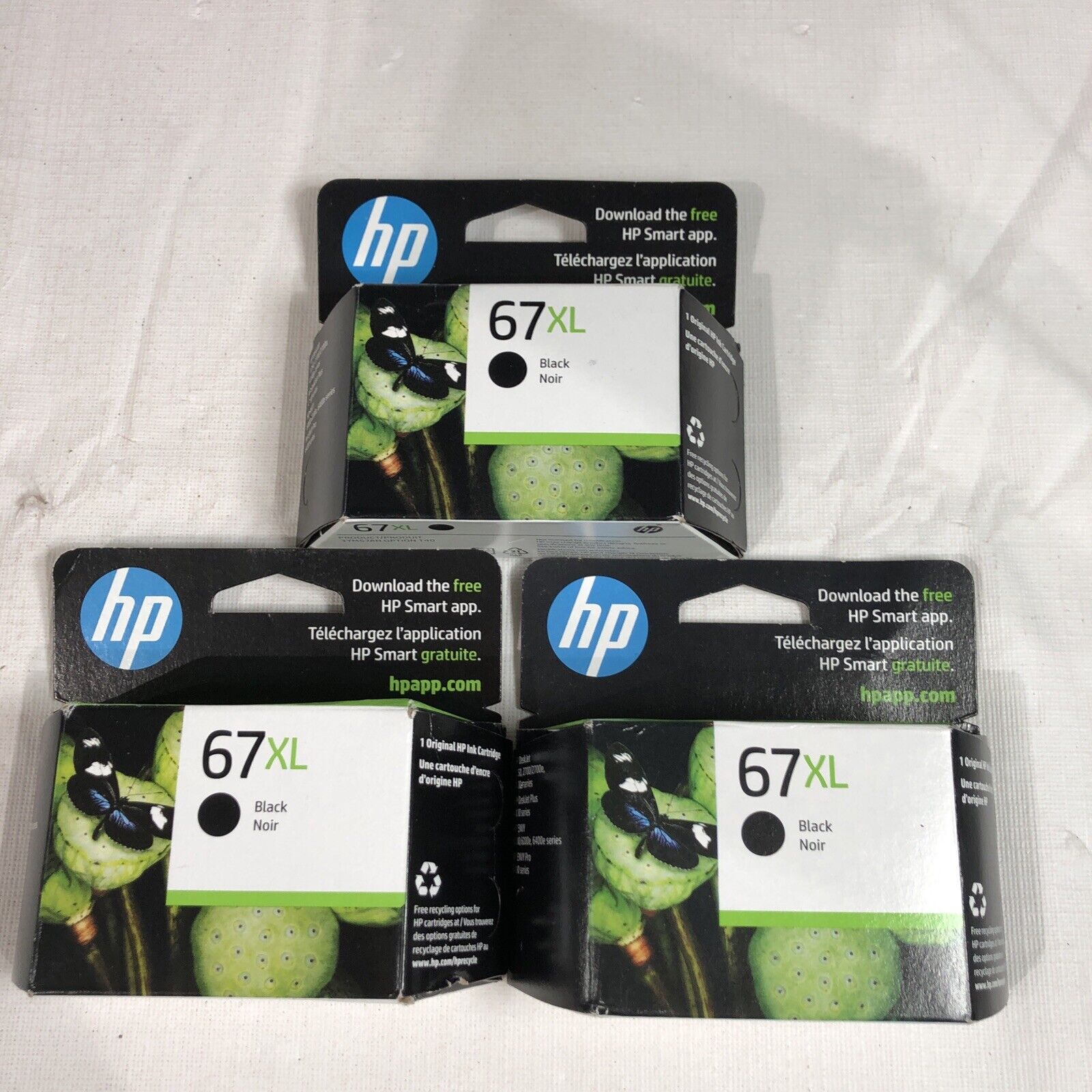 3 New Genuine HP 67XL Black Ink Cartridge 08/2025 Factory Sealed Boxes