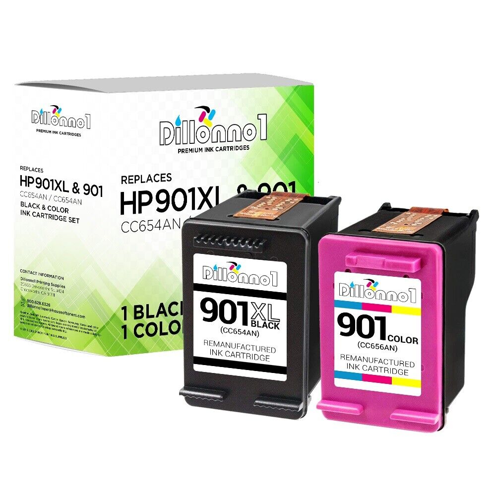 2PK Replacement HP 901 901XL 1-Black & 1-Color  CC654AN CC656AN 4500 J4524 J4525