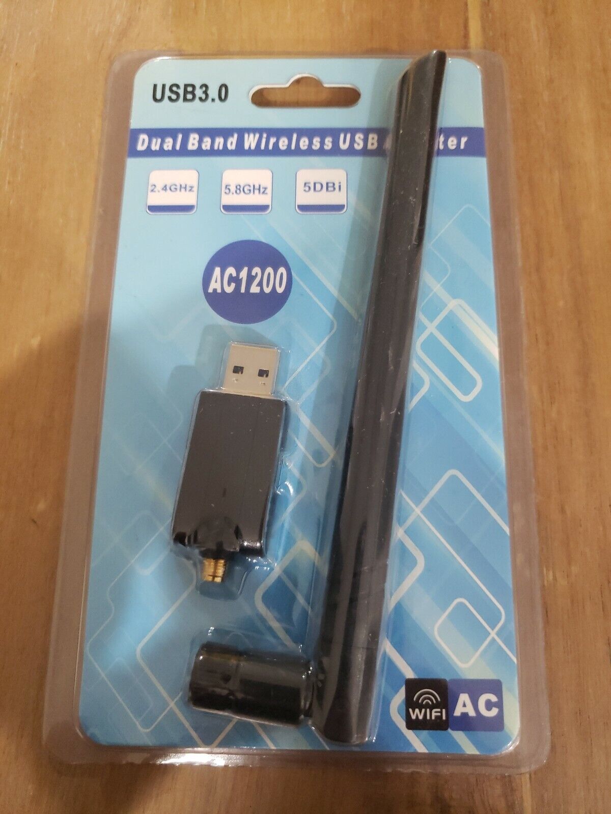 USB 3.0 Dual Band USB Adapter, 2.4 GHz, 5.8 GHz, 5 DBI, AC1200