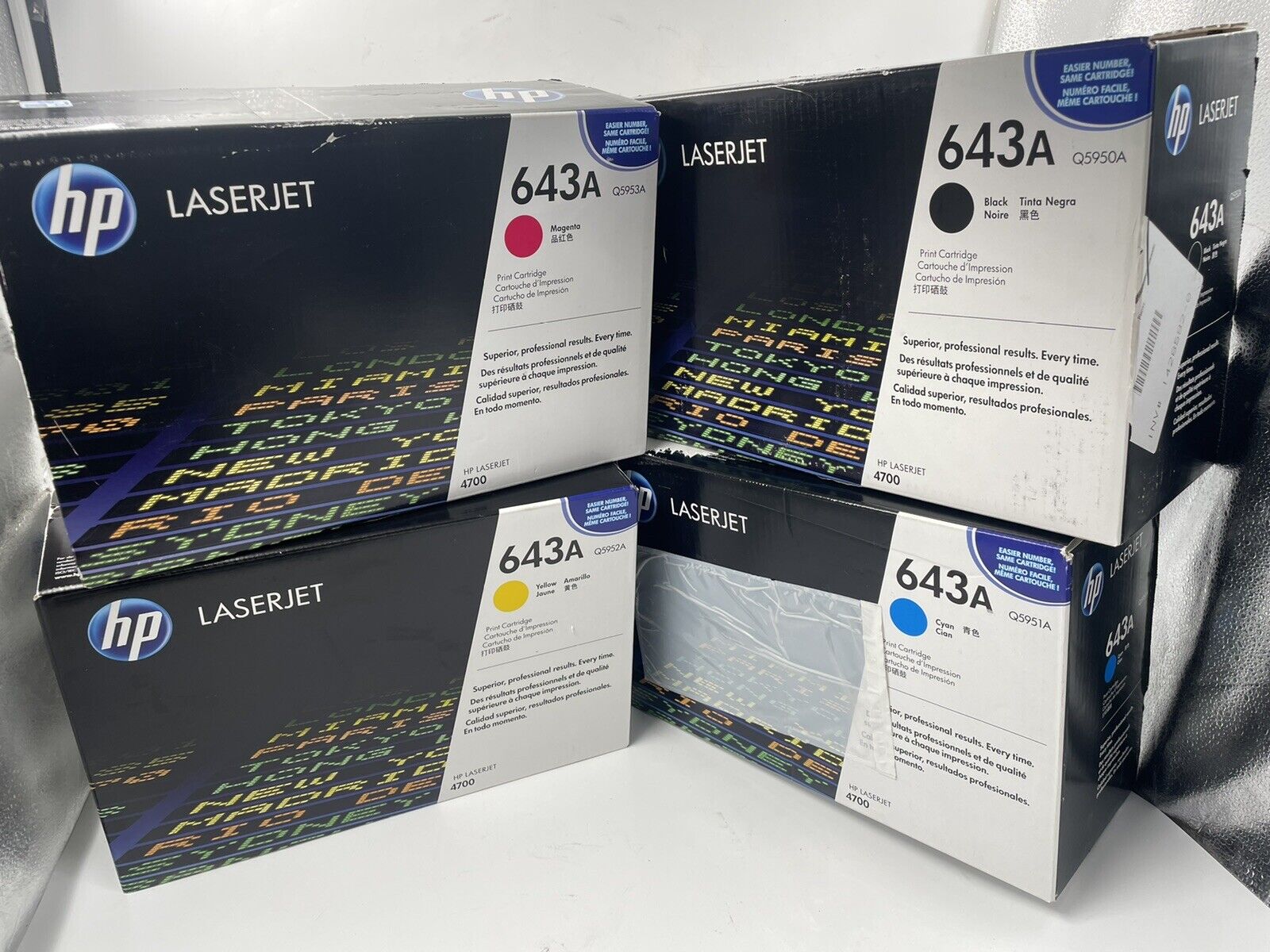 Lot of 4 HP LaserJet Print Cartridge 643A BLACK MAGENTA CYAN and YELLOW *SEALED*