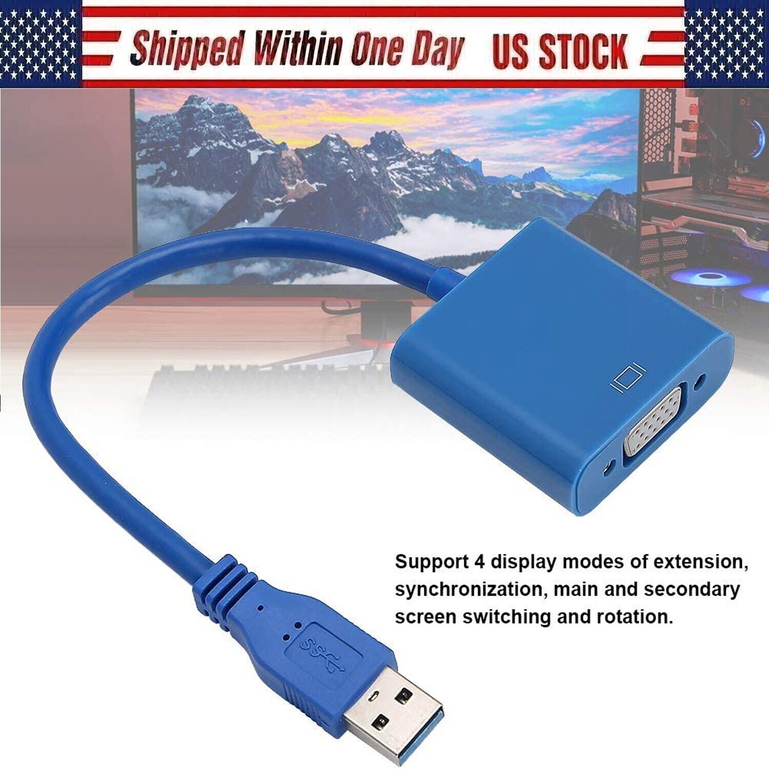 1080P USB 3.0 to VGA Converter Cable Video Display Adapter for Monitor Projector