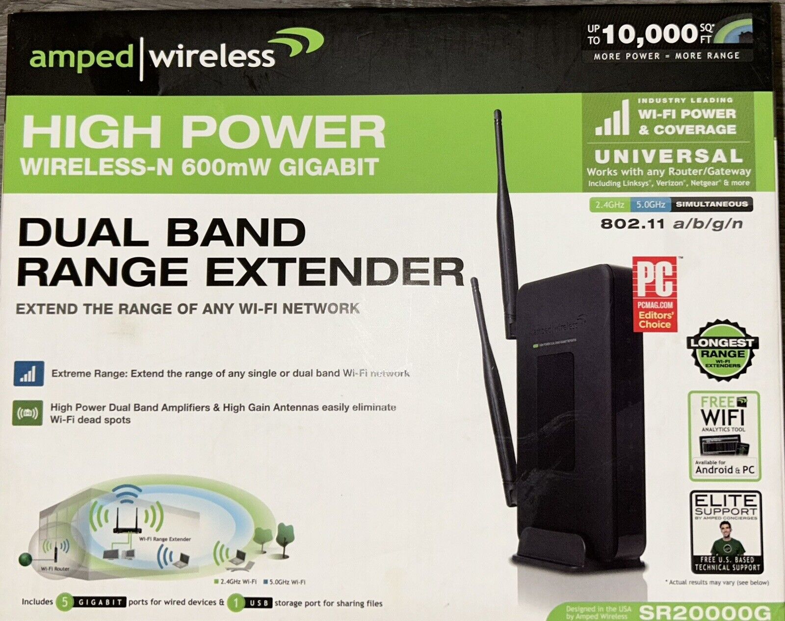 Amped Wireless High-power Wireless N-600mw Dual-band Wi-fi Range Extender (J