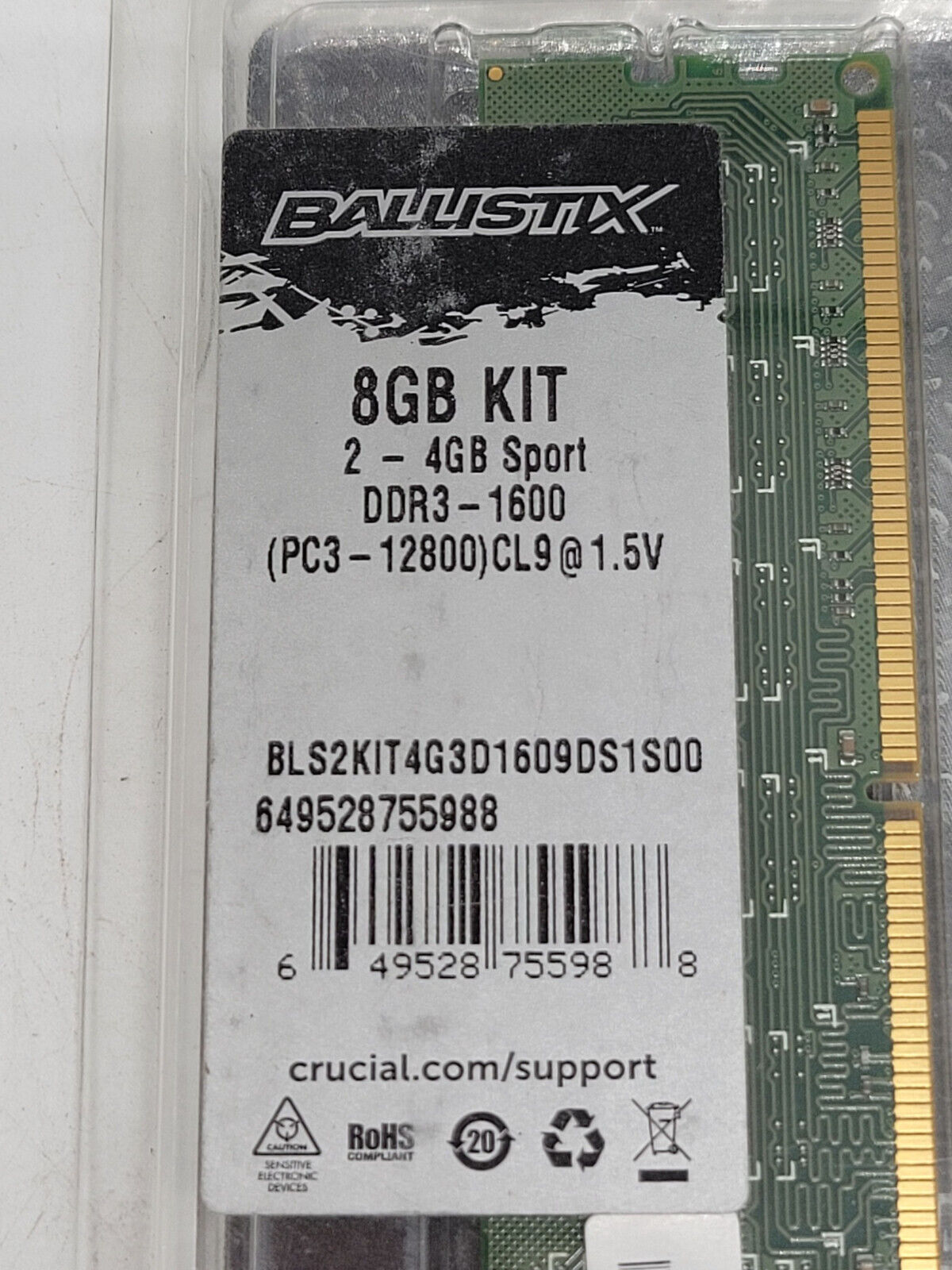 Crucial Ballistix Sport 8GB (2 - 4 GB Sport) Kit DDR3 1600 PC3 12800 Ram Memory