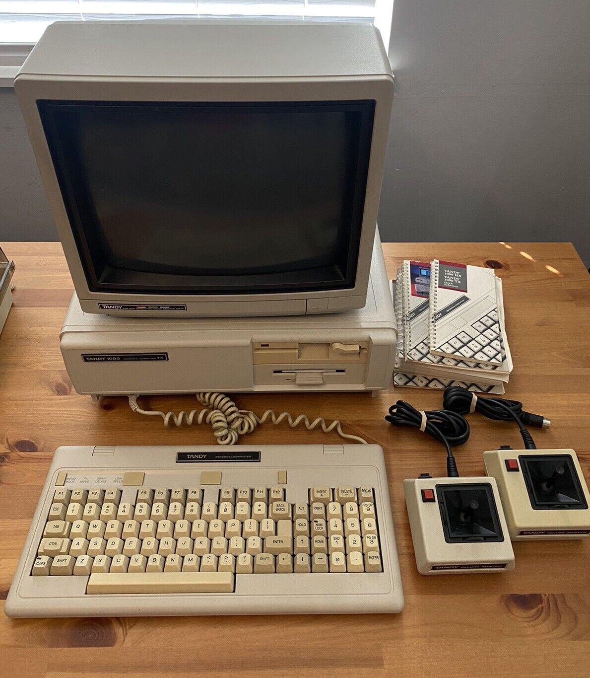 Tandy CM-11 13” Color Monitor, 1000 TX Personal Computer, Keyboard, & Joystick