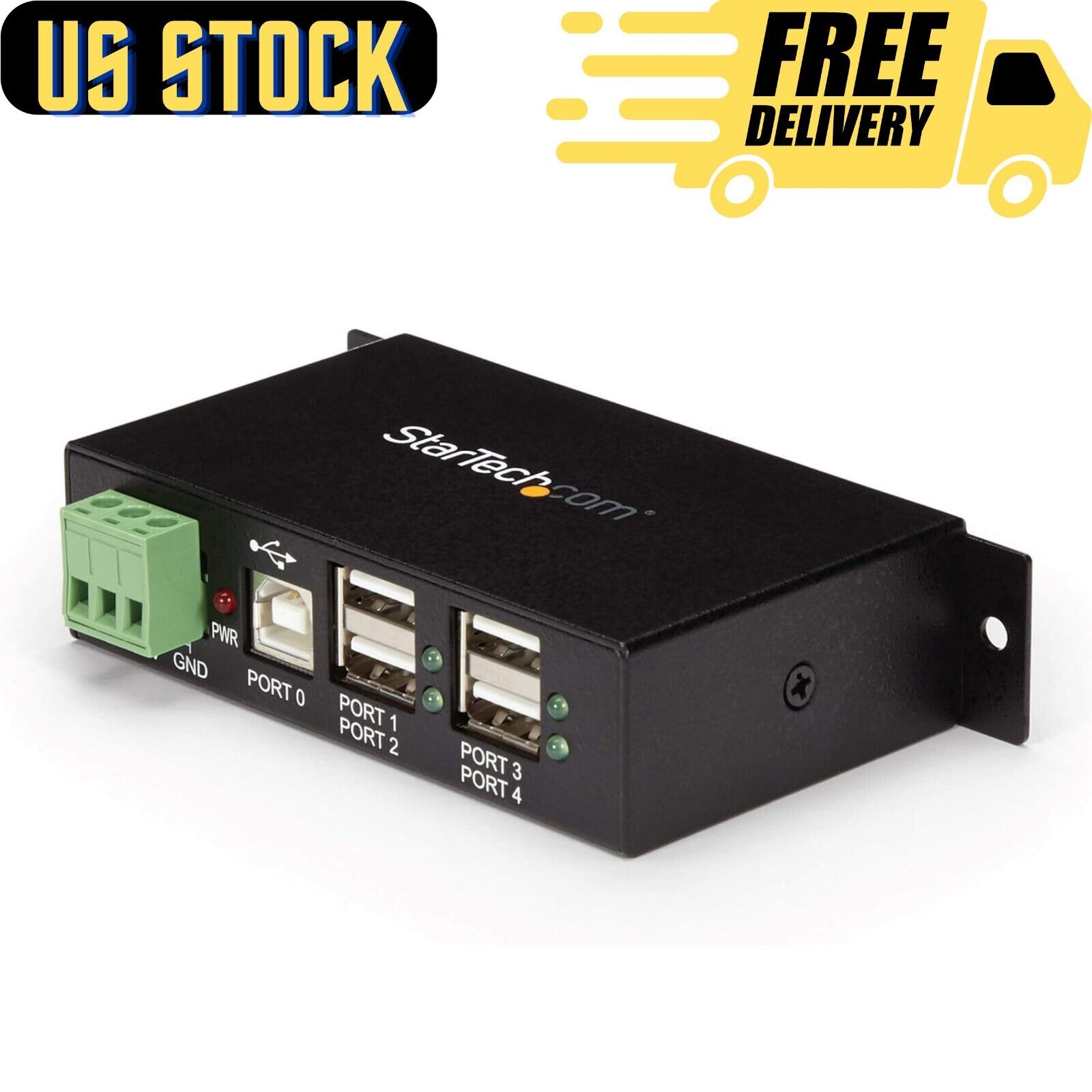 StarTech.com 4-Port USB 2.0 Hub - Metal Industrial USB-A Hub - Din Rail, Wall...