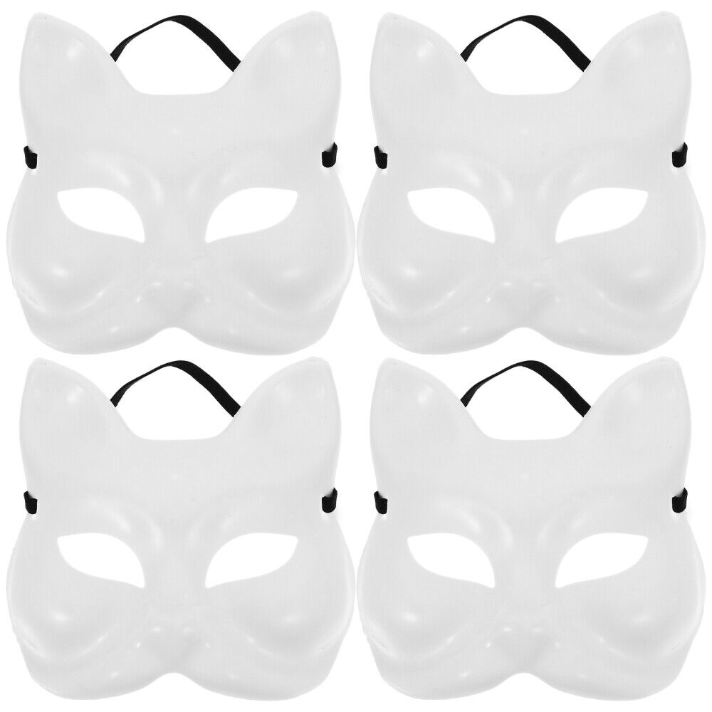 Halloween Cat Mask DIY White Blank Hand Painted Animal Masquerade Masks (4pcs)