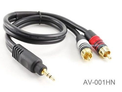 1.5ft Premium 22AWG 3.5mm Stereo Plug to 2-RCA Gold-Plated Audio Cable, AV-001HN