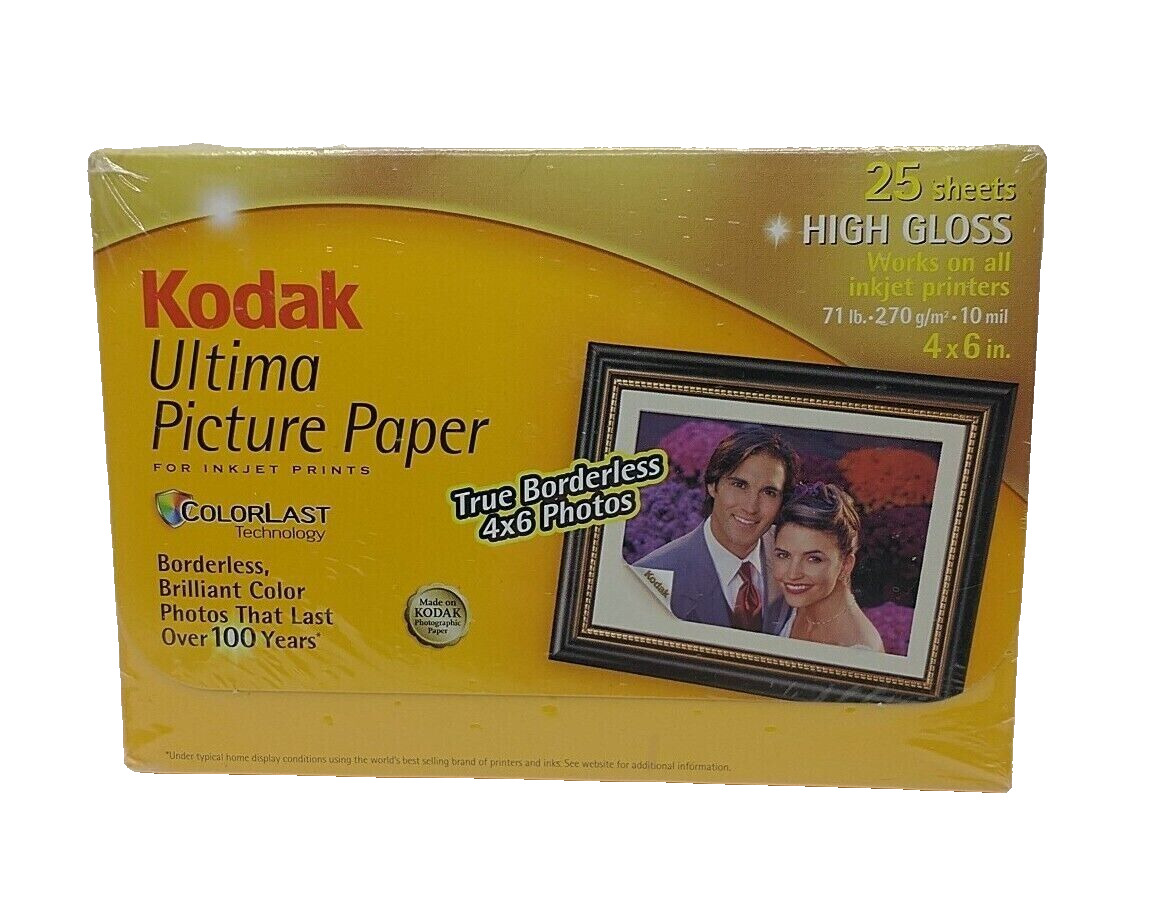 New Sealed 25 Sheets Kodak Ultima Picture Paper 4x6 High Gloss For Inkjet