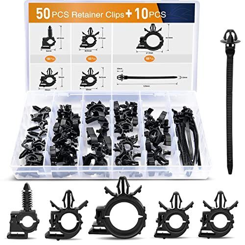 60 Pcs Car Wire Loom Routing Clips Assortment  6 Different Sizes Universal New