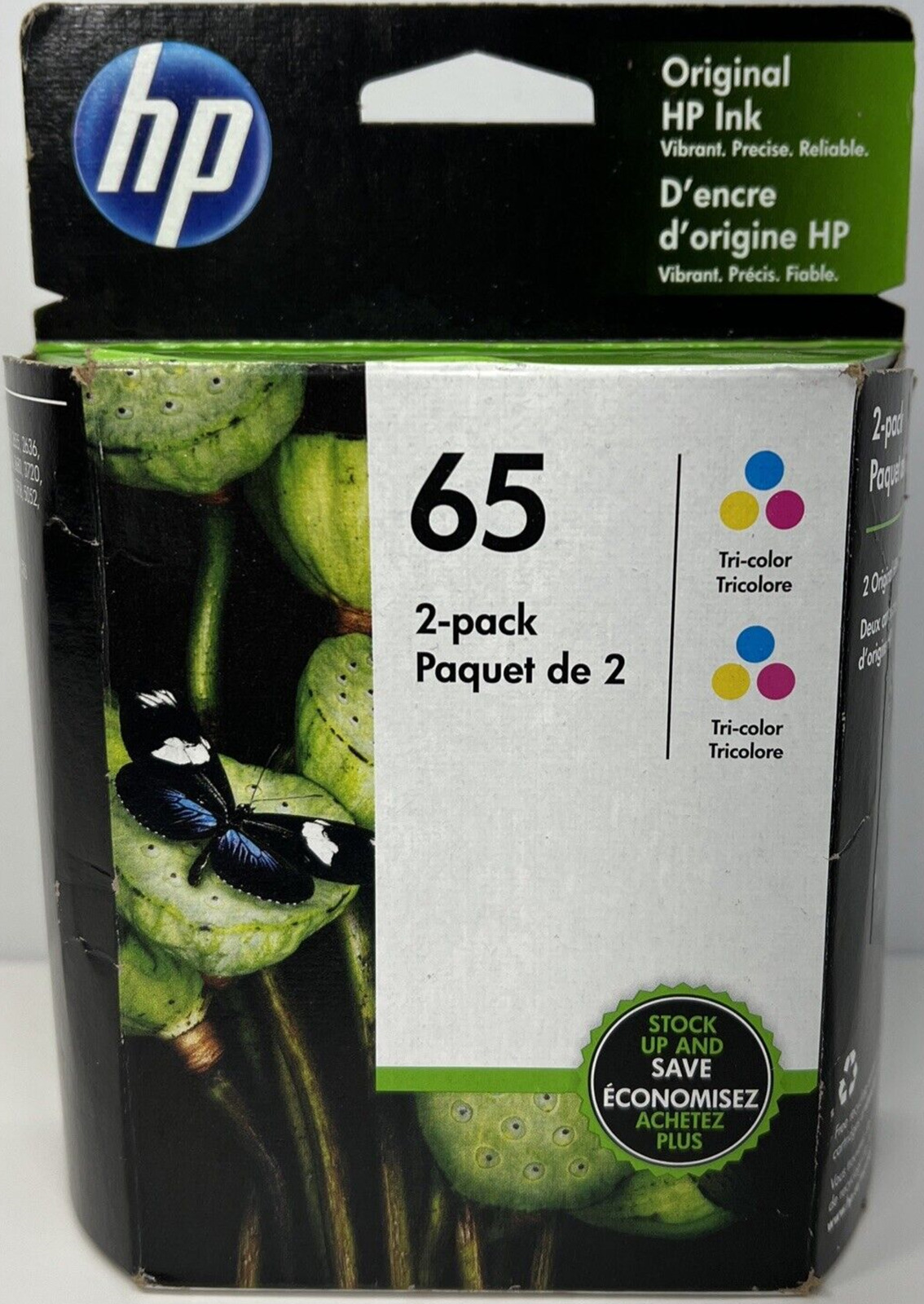 New Genuine HP 65 Color 2PK Ink Cartridges, Deskjet 3700