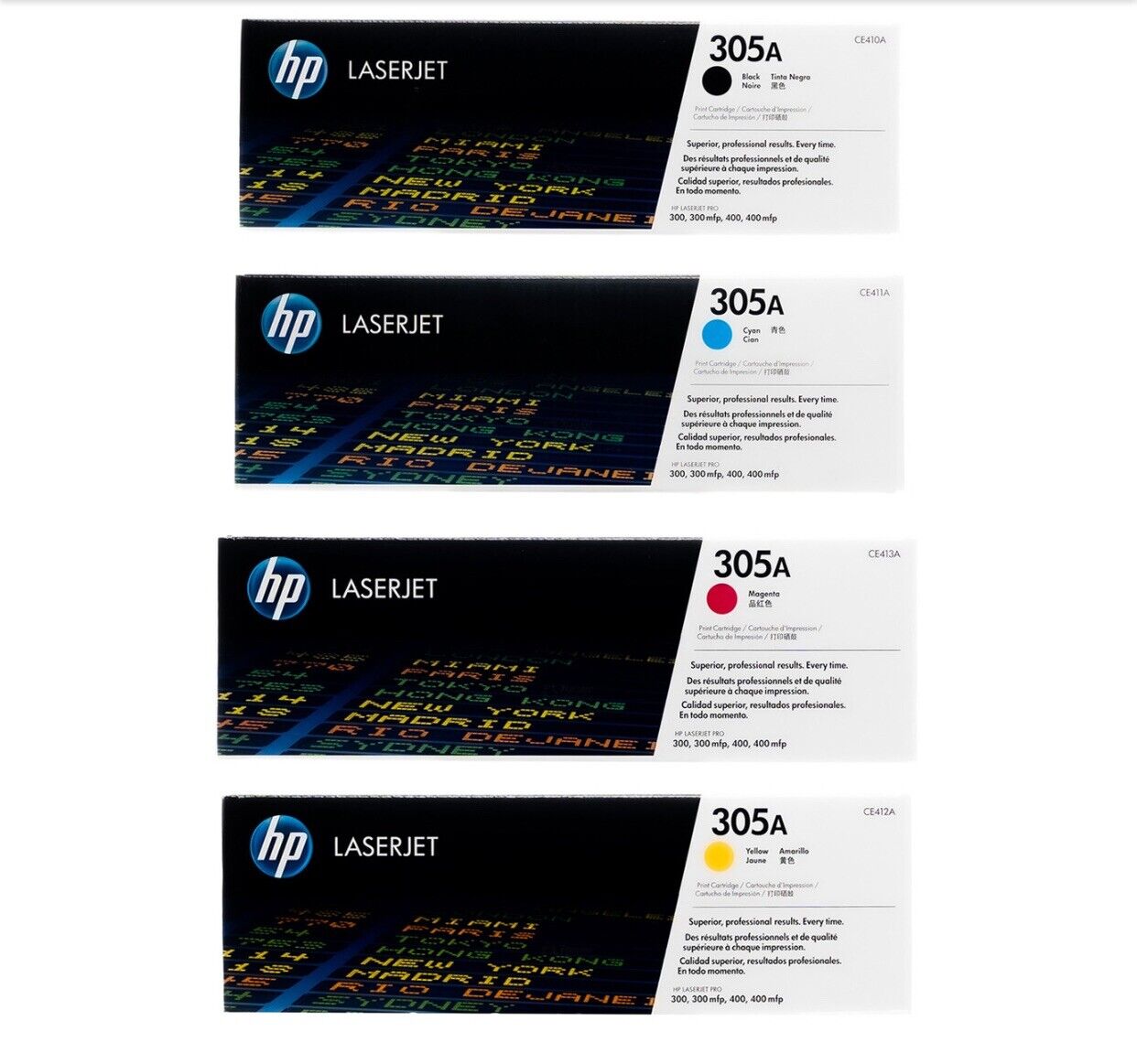 Set of 4 New Genuine HP LaserJet 305A Toners CE410A, CE411A, CE412A, CE413A OEM