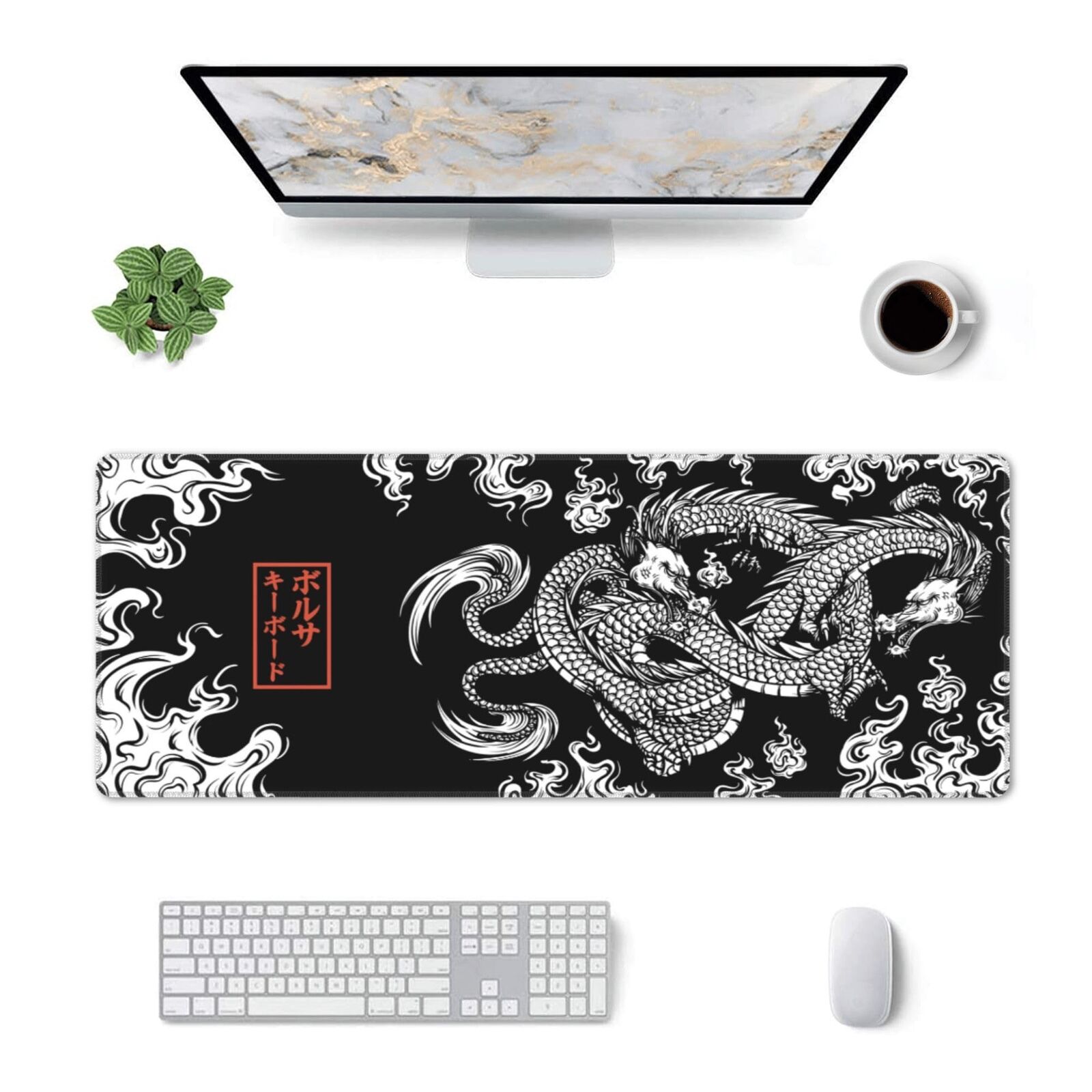 Japanese Dragon Large Mouse Pad Extended Gaming Mousepad Black XL Desk Mat 31...