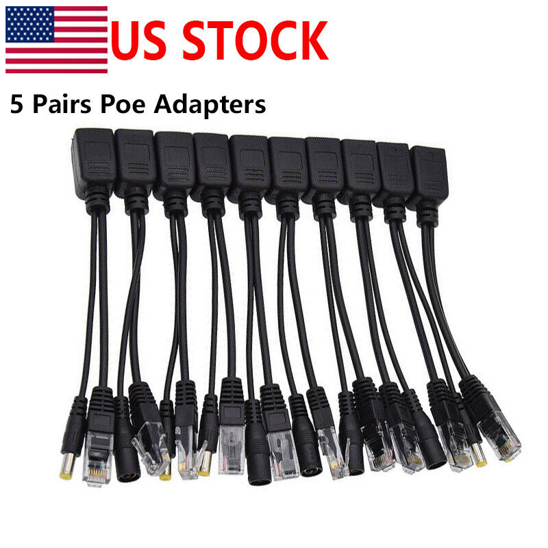 5 Pairs Poe Adapter CCTV POE switch Cable + Connectors Passive Power Ethernet US