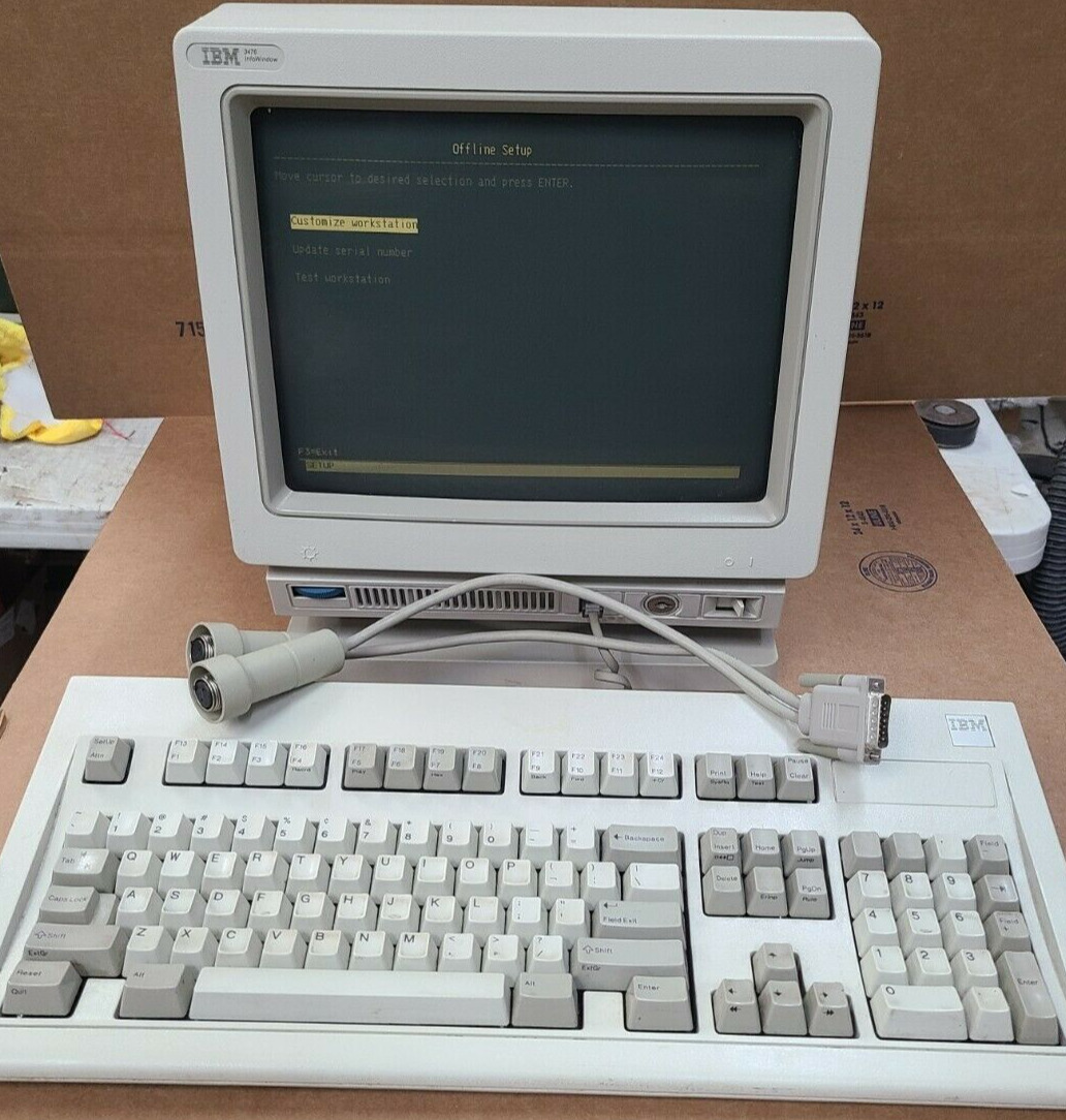 IBM 3476 BGX/BAX Green Amber Twinax Dumb Terminal Workstation 102 Key Keyboard