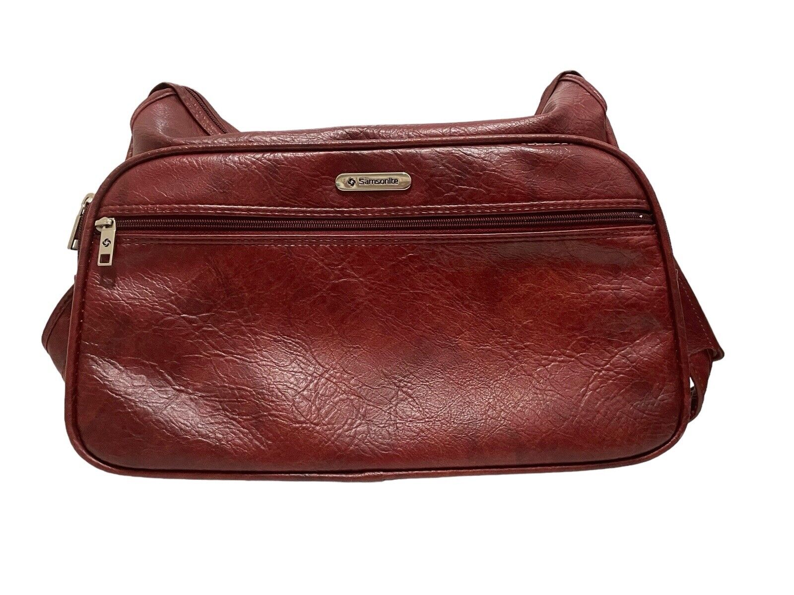 VTG Samsonite Silhouette Red Leather Messenger Laptop Travel Bag W/ Strap