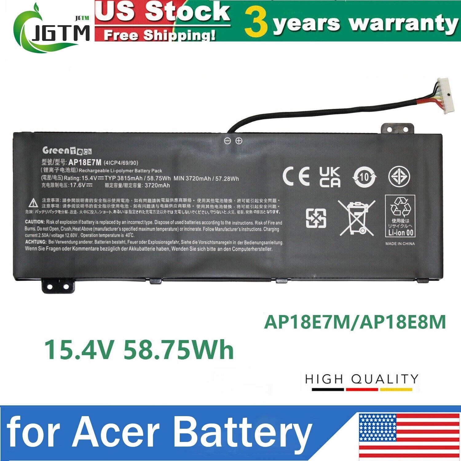 AP18E7M AP18E8M Battery for Acer Nitro 5 AN515-52 AN515-54 AN515-55 58.75Wh US
