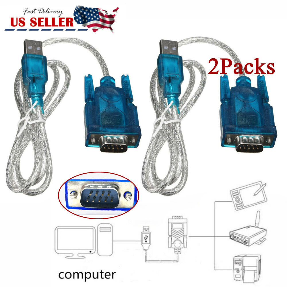 9 Pin Cable PDA 3FT New Translucent USB 2.0 To DB9 RS232 Serial Converte 2PACKS