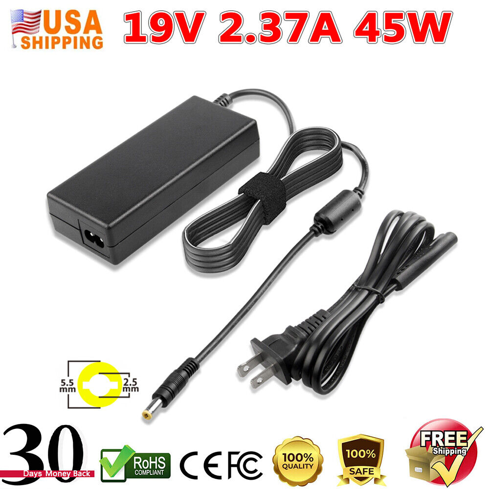 19V 2.37A Laptop Charger AC Adapter Power Cord Supply For Toshiba Satellite US