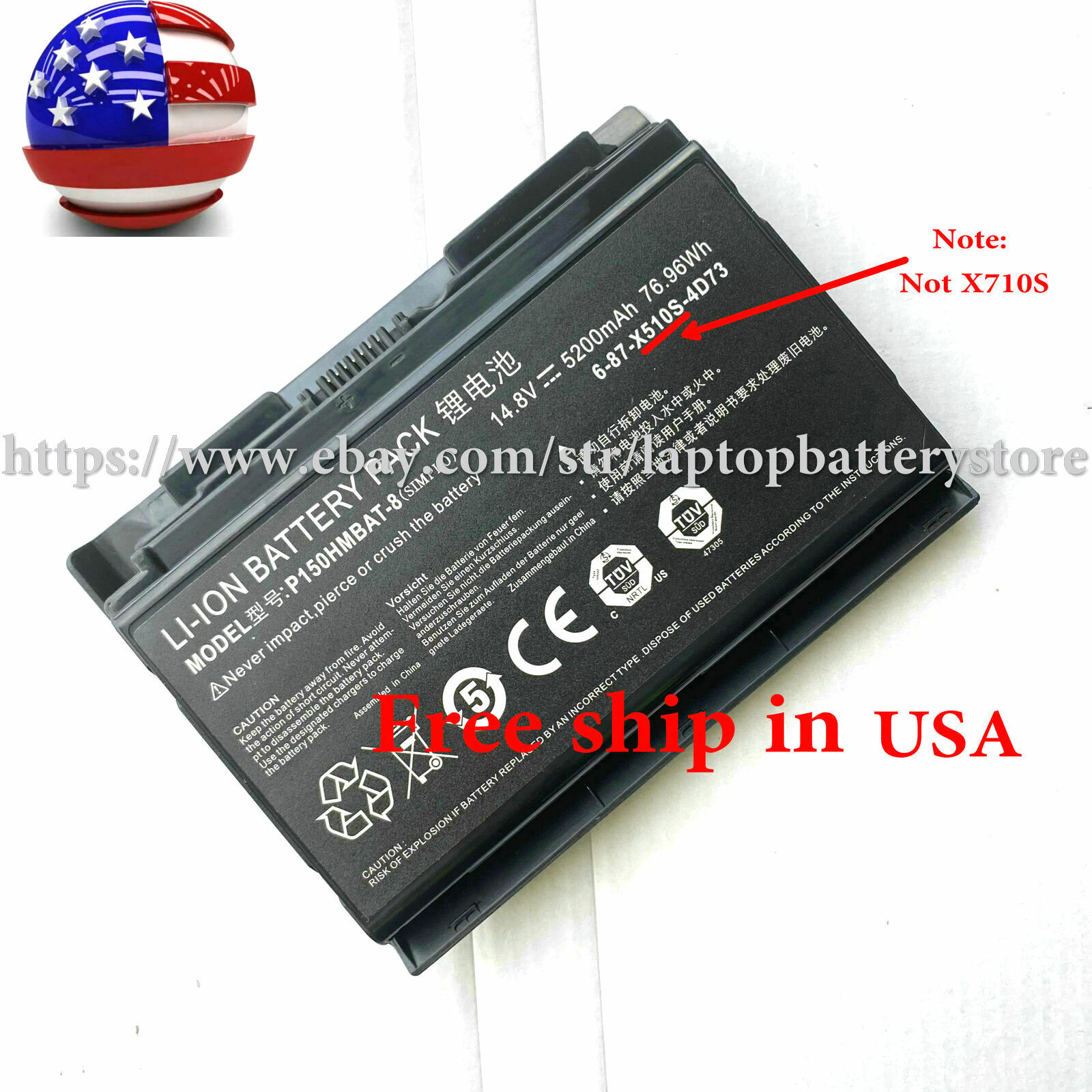P150HMBAT-8 X510S Battery For CLEVO P150SM P170SM P151S Sager NP8268 NP8150 P150