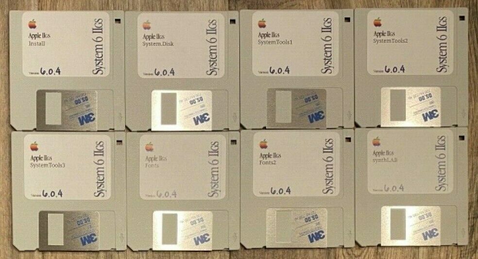 IIGS/OS System 6.0.4 / 8 Disk Set - Works on any Apple IIgs Home Computer