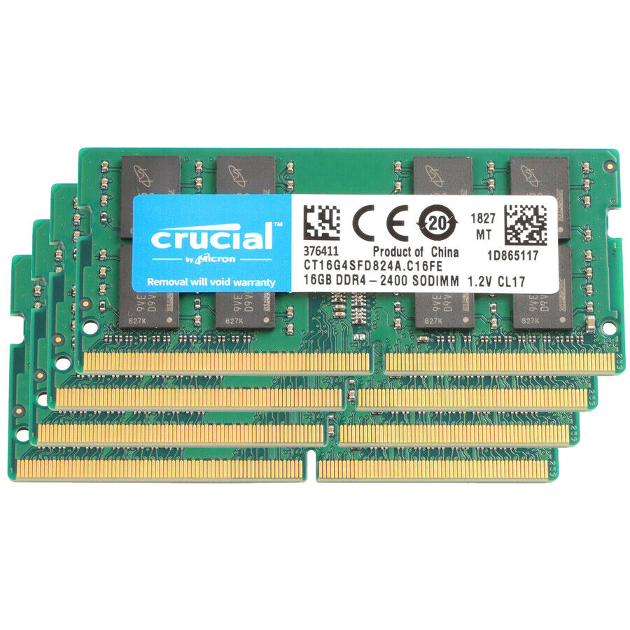 Lot of 4pcs Crucial 64GB(4x16GB) DDR4 2400MHz Memory PC4-19200 SODIMM for Laptop