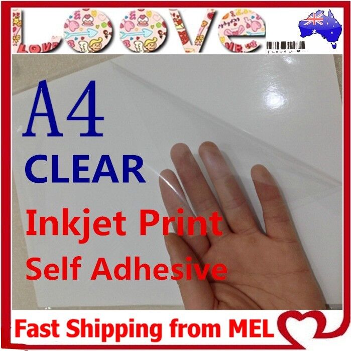 10x A4 Transparent Clear Glossy Self Adhesive Sticker Paper Label Inkjet Print