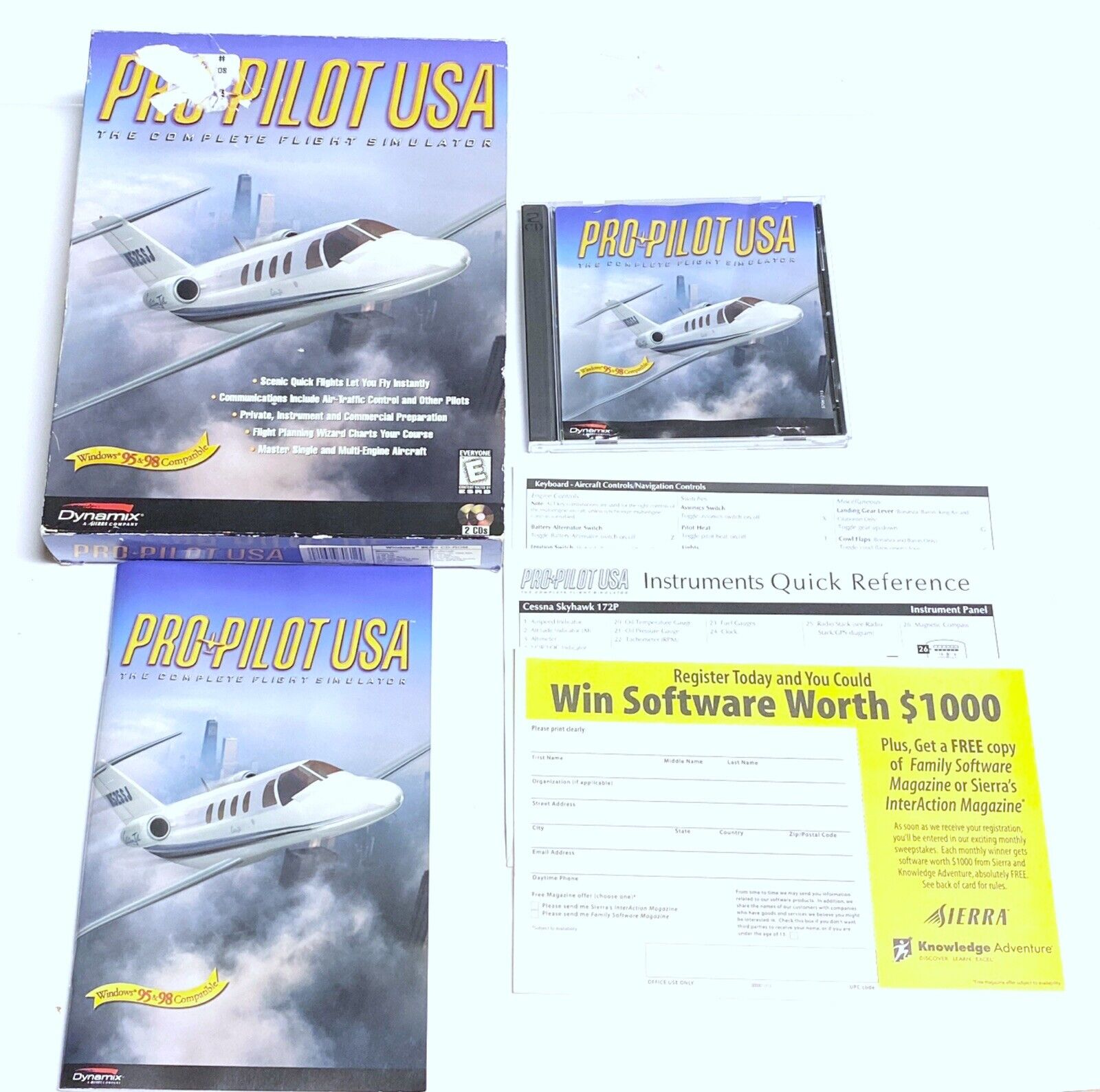 Vintage 1998 Pro Pilot USA Flight Simulator Game PC Windows 95 98 Complete Game