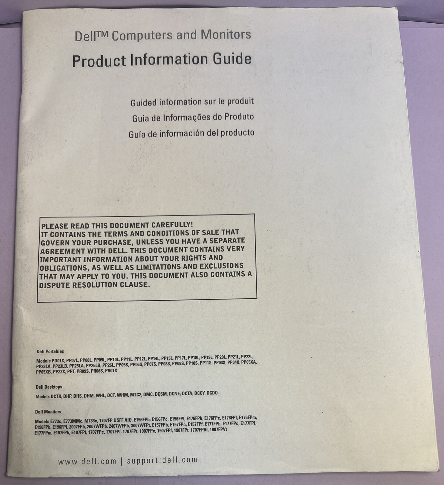 Dell Product Information Guide 2006 Computers And Monitors Booklet Good